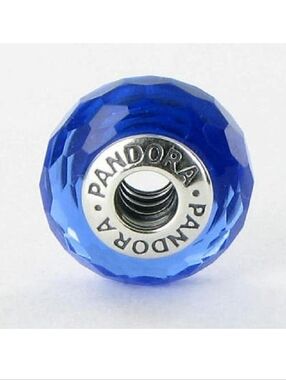 Authentic Pandora Charm S925 Sterling Silver Faceted Blue Murano Glass
  